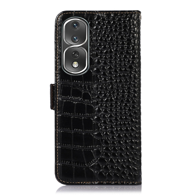 For Honor 80 Pro Crocodile Top Layer Cowhide Leather Phone Case(Black)