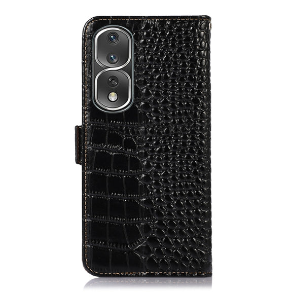 For Honor 80 Pro Crocodile Top Layer Cowhide Leather Phone Case(Black)
