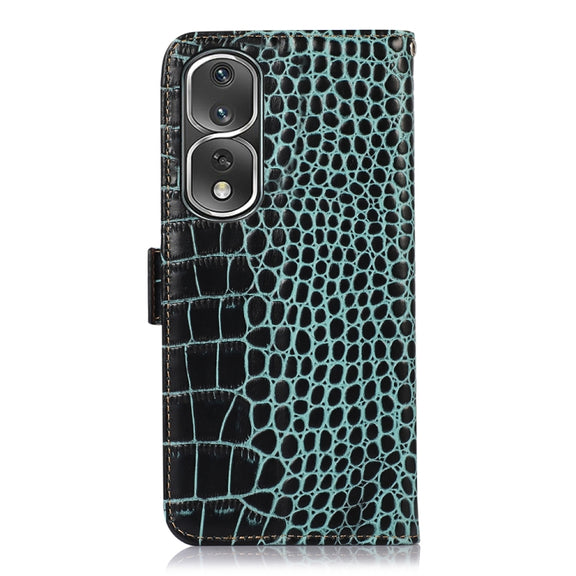 For Honor 80 Pro Crocodile Top Layer Cowhide Leather Phone Case(Green)