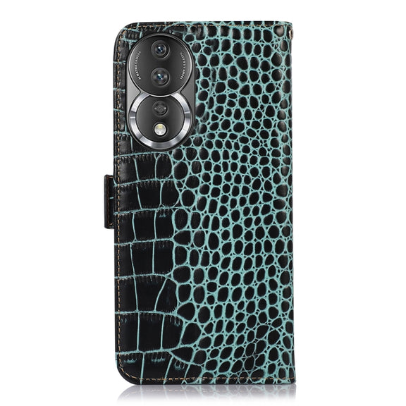 For Honor 80 Crocodile Top Layer Cowhide Leather Phone Case(Green)