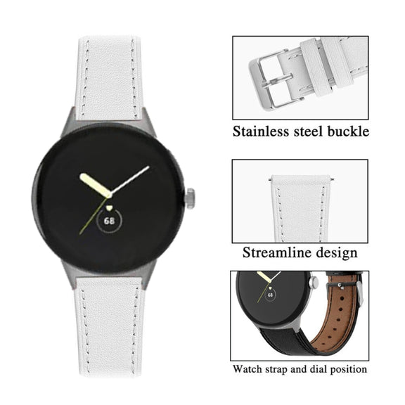For Google Pixel Watch 1 / 2 / 3 41mm Round Tail Genuine Leather Watch Band(White)