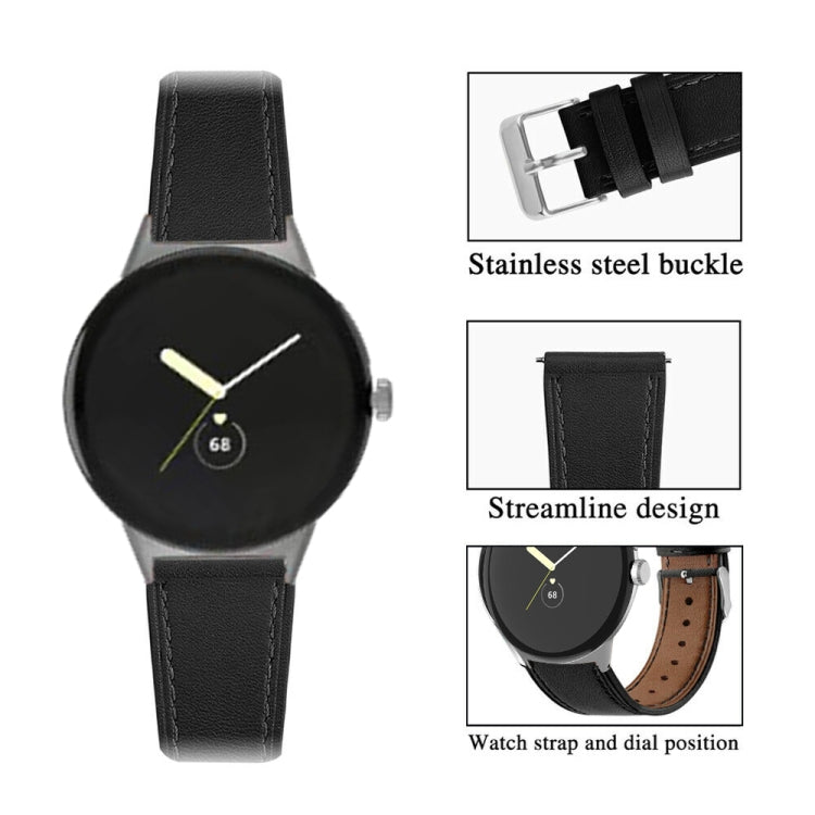 For Google Pixel Watch 1 / 2 / 3 41mm Round Tail Genuine Leather Watch Band(Black)