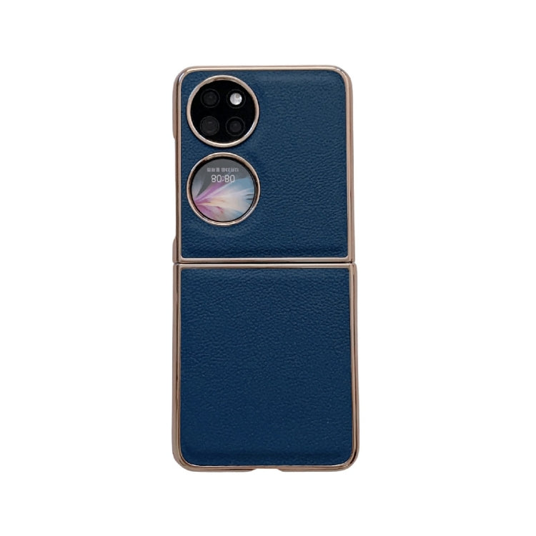 For Huawei P50 Pocket Nano Electroplating Genuine Leather Phone Case(Blue)