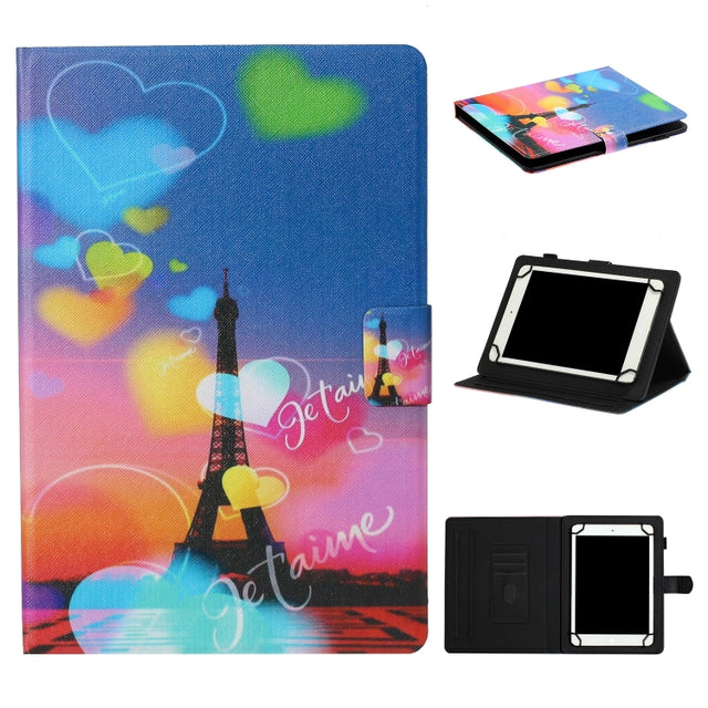 For 10 inch Tablet PC Universal Coloured Drawing Pattern Horizontal Flip Leather Case with Holder & Card Slot(Romantic Tower)