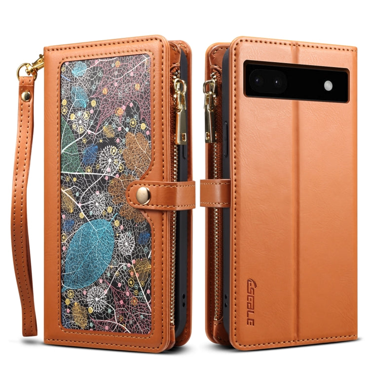For Google Pixel 6a ESEBLE Star Series Lanyard Zipper Wallet RFID Leather Case(Brown)