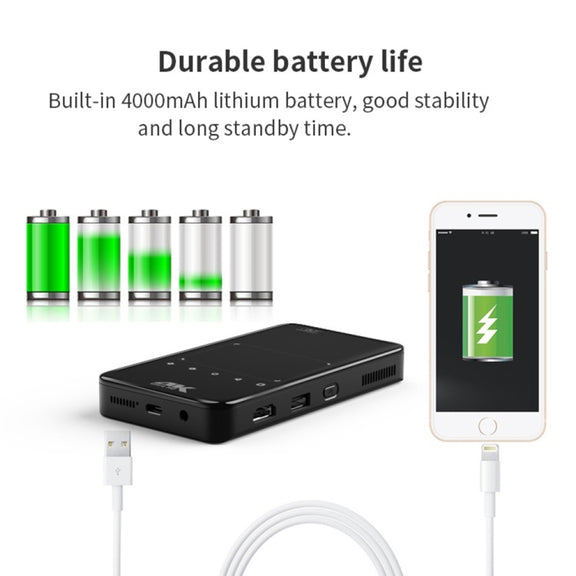 S90 DLP Android 9.0 1GB+8GB 4K Mini WiFi Smart Projector, Power Plug:AU Plug(Black)