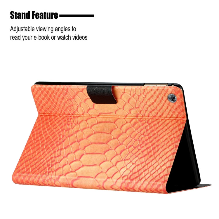 For Huawei MediaPad M5 lite 10.1 Solid Color Crocodile Texture Leather Smart Tablet Case(Orange)