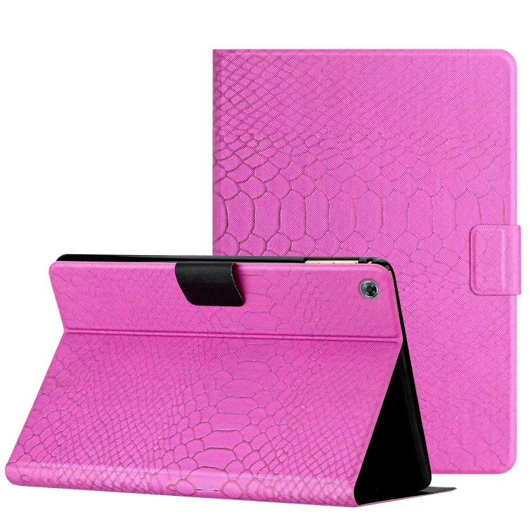 For Huawei MediaPad M5 lite 10.1 Solid Color Crocodile Texture Leather Smart Tablet Case(Rose Red)