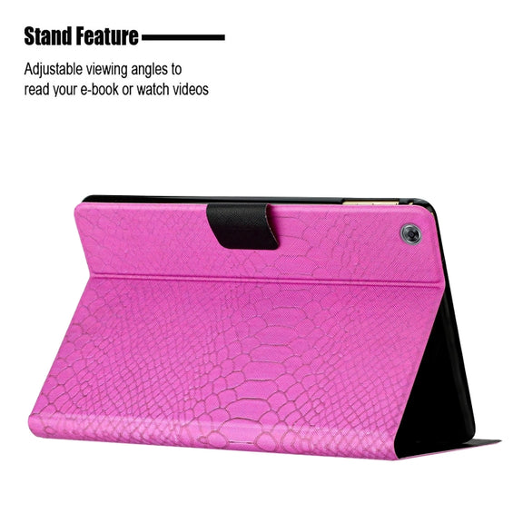 For Huawei MediaPad M5 lite 10.1 Solid Color Crocodile Texture Leather Smart Tablet Case(Rose Red)