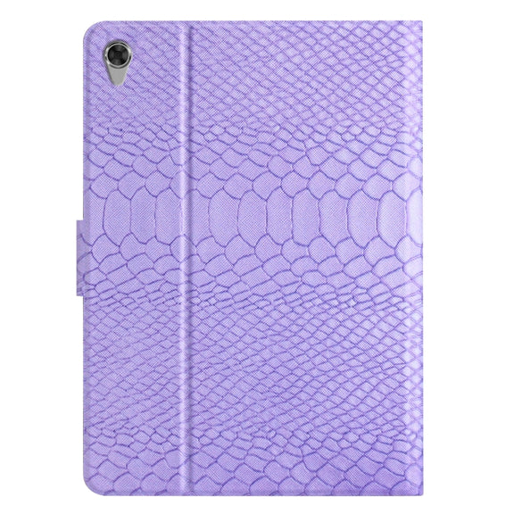For Lenovo Tab M10 HD 2nd Gen Solid Color Crocodile Texture Leather Smart Tablet Case(Purple)