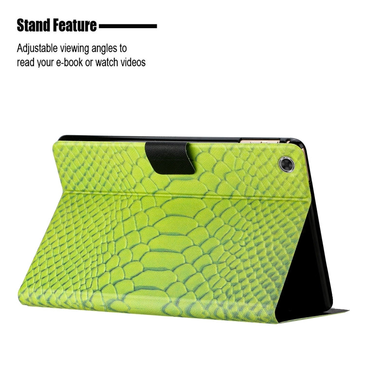 For Lenovo Tab M10 Plus Solid Color Crocodile Texture Leather Smart Tablet Case(Green)
