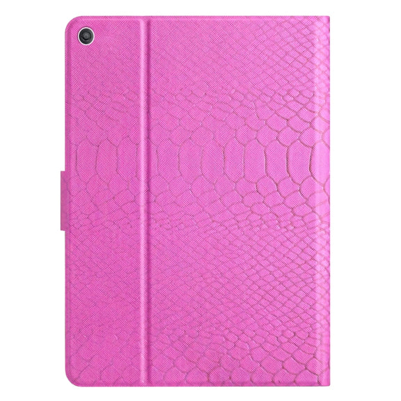 For Amazon Kindle Fire HD 10 2019/2017/2015 Solid Color Crocodile Texture Leather Smart Tablet Case(Rose Red)