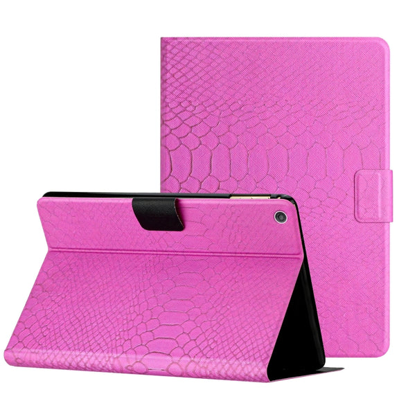 For Amazon Kindle Fire HD 10 2019/2017/2015 Solid Color Crocodile Texture Leather Smart Tablet Case(Rose Red)
