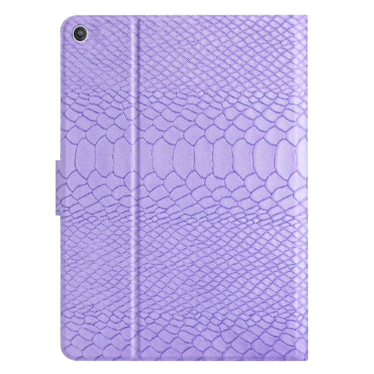 For Amazon Kindle Fire HD 10 2019/2017/2015 Solid Color Crocodile Texture Leather Smart Tablet Case(Purple)