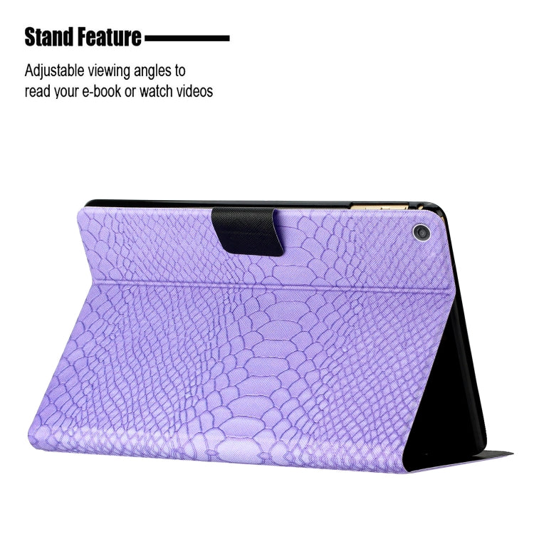 For Amazon Kindle Fire HD 10 2019/2017/2015 Solid Color Crocodile Texture Leather Smart Tablet Case(Purple)