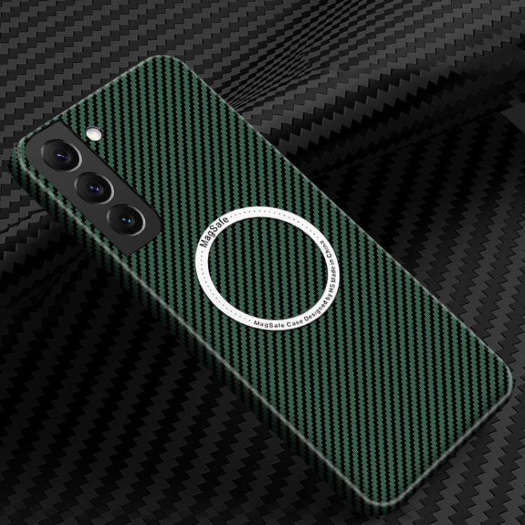 For Samsung Galaxy S23+ 5G Carbon Fiber Texture MagSafe Magnetic Phone Case(Green)