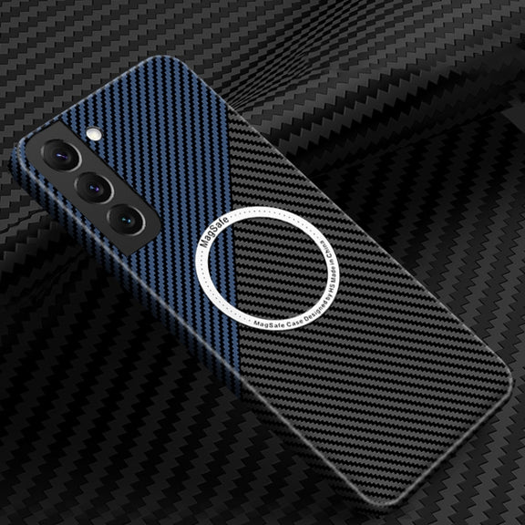 For Samsung Galaxy S23+ 5G Carbon Fiber Texture MagSafe Magnetic Phone Case(Black Blue)
