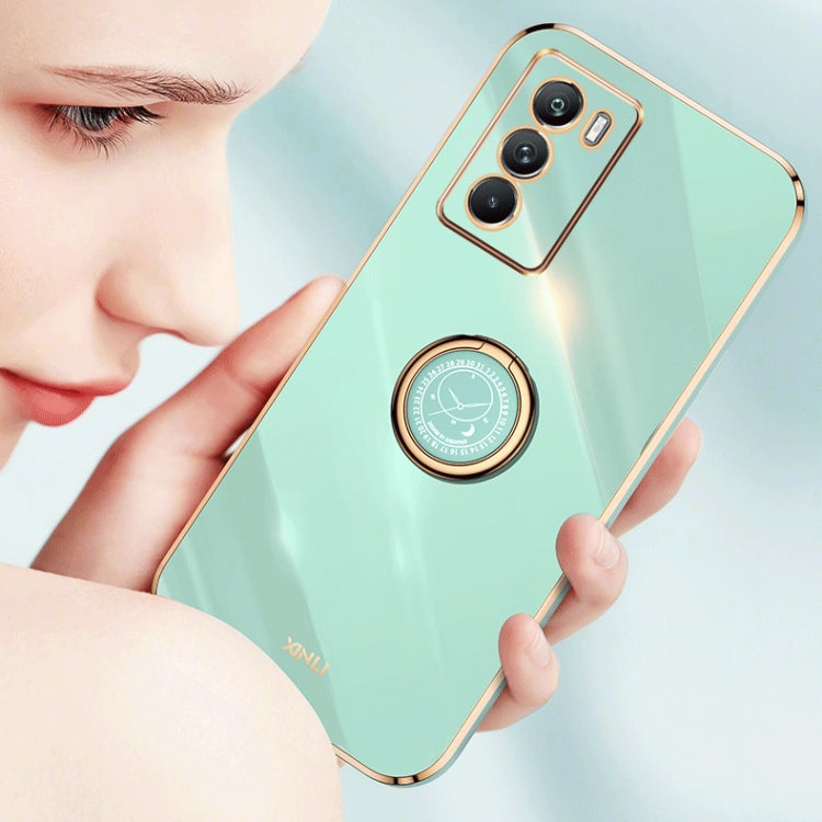 For vivo X80 Pro XINLI Straight Edge 6D Electroplate TPU Phone Case with Ring Holder(Pink)
