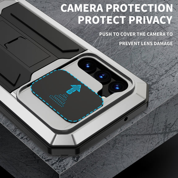 For Samsung Galaxy S23 5G R-JUST Sliding Camera Design Life Water-resistant Dustproof Shockproof Phone Case(Silver)