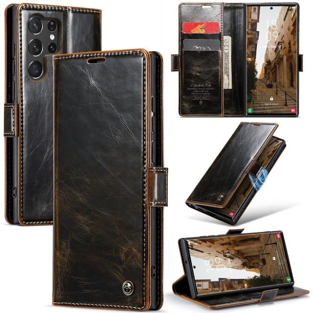 For Samsung Galaxy S23 Ultra 5G CaseMe 003 Crazy Horse Texture Leather Phone Case(Coffee)
