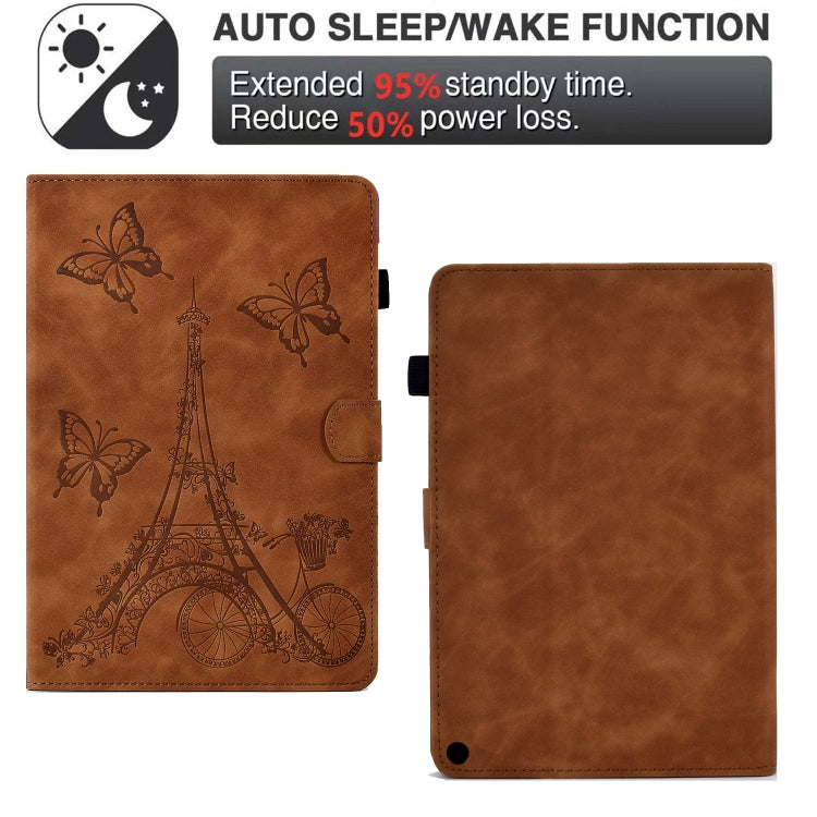 For Amazon Kindle Fire HD10 2021 Tower Embossed Leather Smart Tablet Case(Brown)