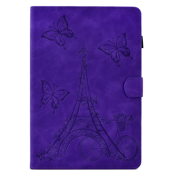 For Amazon Kindle Fire HD10 2021 Tower Embossed Leather Smart Tablet Case(Purple)