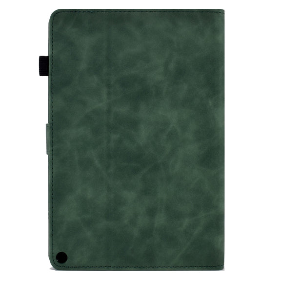 For Amazon Kindle Fire HD10 2021 Tower Embossed Leather Smart Tablet Case(Green)