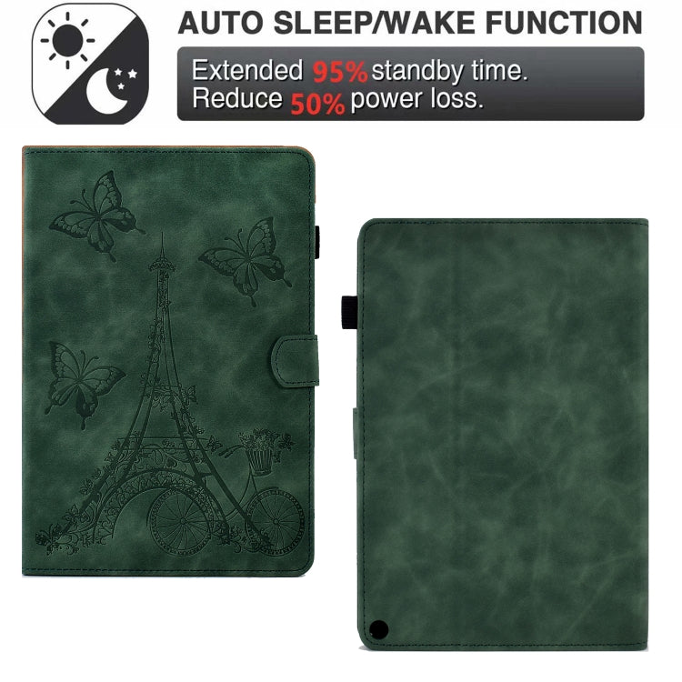For Amazon Kindle Fire HD10 2021 Tower Embossed Leather Smart Tablet Case(Green)
