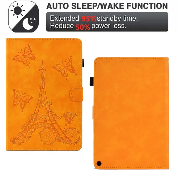 For Amazon Kindle Fire HD10 2021 Tower Embossed Leather Smart Tablet Case(Khaki)
