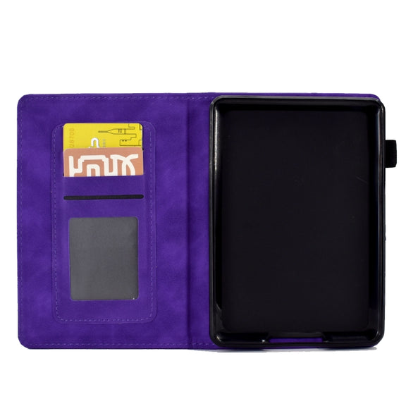 For Amazon Kindle Paperwhite 4/3/2/1 Tower Embossed Leather Smart Tablet Case(Purple)