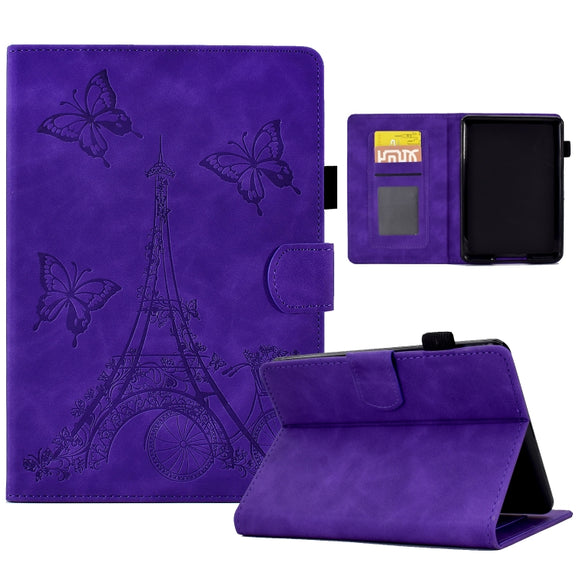For Amazon Kindle Paperwhite 4/3/2/1 Tower Embossed Leather Smart Tablet Case(Purple)