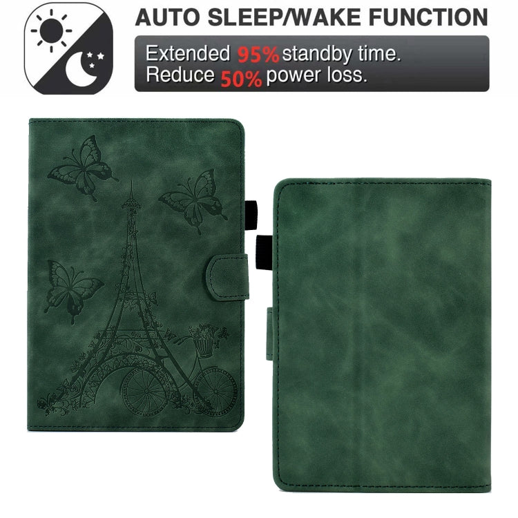 For Amazon Kindle Paperwhite 4/3/2/1 Tower Embossed Leather Smart Tablet Case(Green)