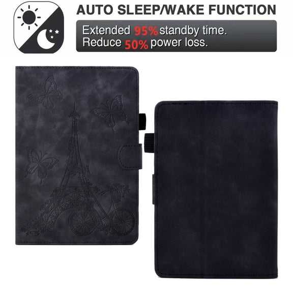 For Amazon Kindle Paperwhite 4/3/2/1 Tower Embossed Leather Smart Tablet Case(Black)