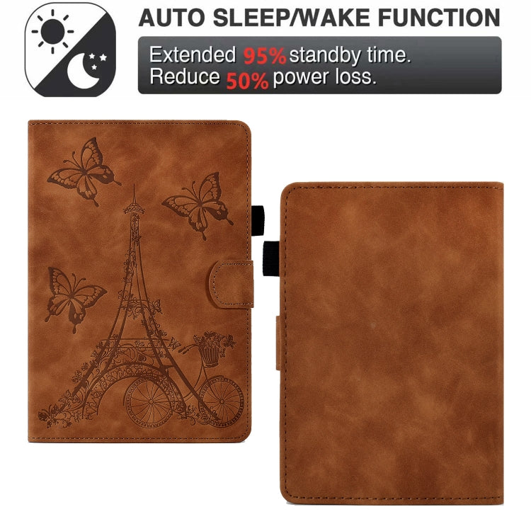 For Amazon Kindle Lite 2022 Tower Embossed Leather Smart Tablet Case(Brown)