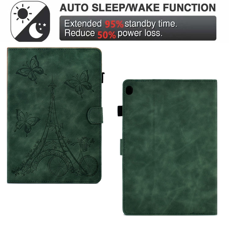 For Lenovo M10 Tower Embossed Leather Smart Tablet Case(Green)