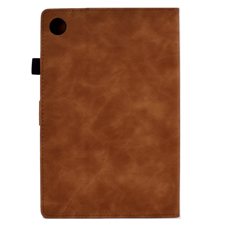 For Lenovo M10 Plus Tower Embossed Leather Smart Tablet Case(Brown)
