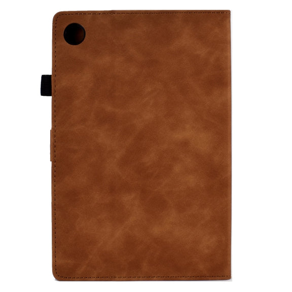 For Lenovo M10 Plus Tower Embossed Leather Smart Tablet Case(Brown)