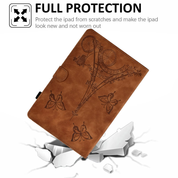 For Lenovo M10 Plus Tower Embossed Leather Smart Tablet Case(Brown)