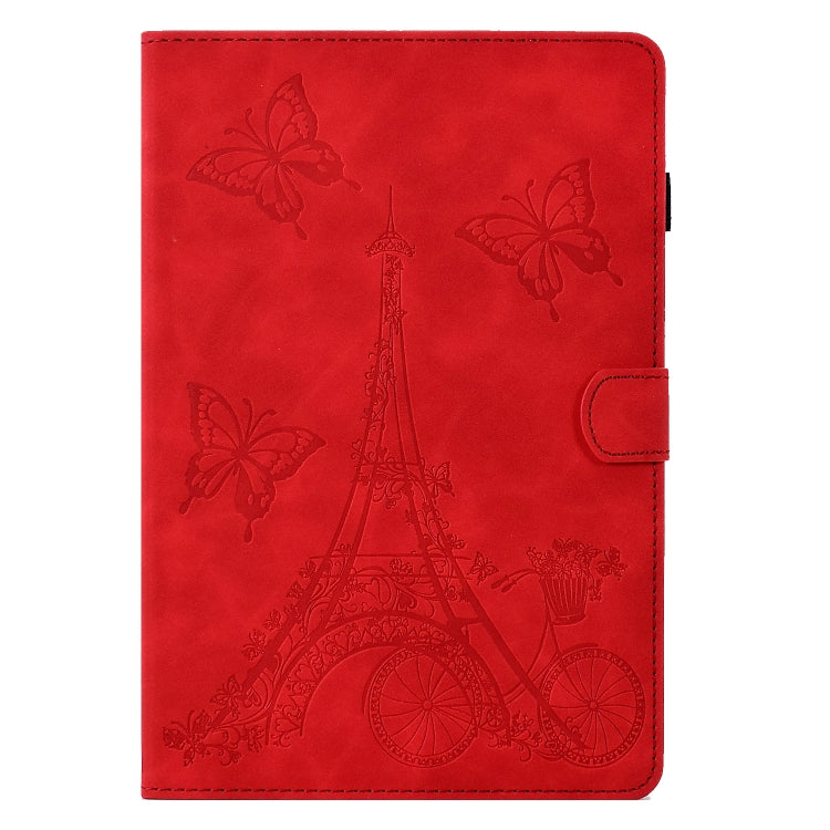For Lenovo M10 Plus Tower Embossed Leather Smart Tablet Case(Red)