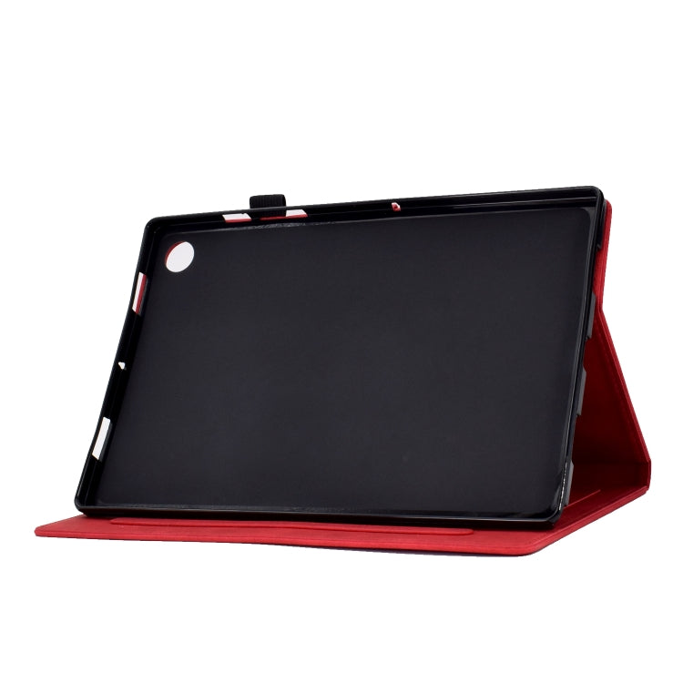 For Lenovo M10 Plus Tower Embossed Leather Smart Tablet Case(Red)