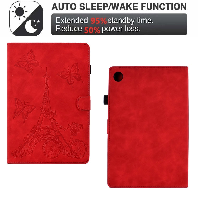 For Lenovo M10 Plus Tower Embossed Leather Smart Tablet Case(Red)