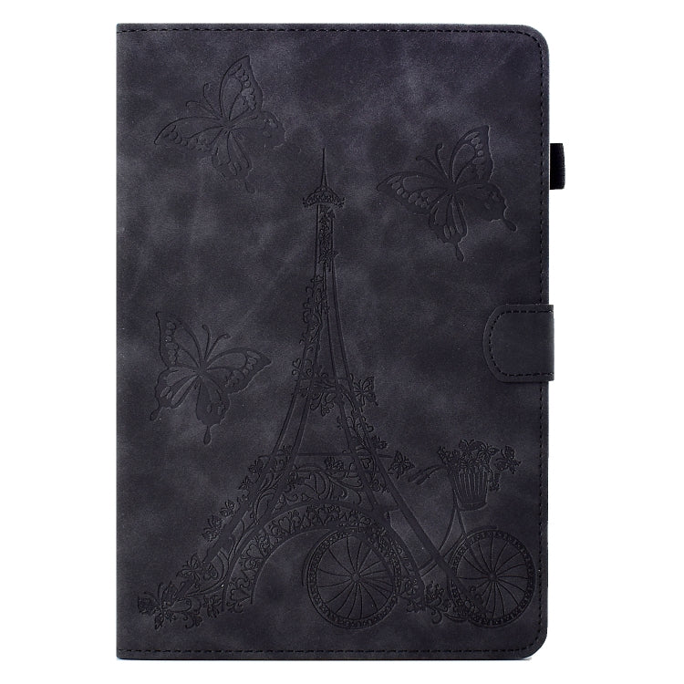 For Lenovo M10 Plus Tower Embossed Leather Smart Tablet Case(Black)
