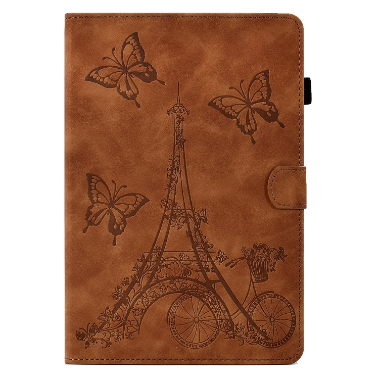 For Lenovo Tab M10 Plus 3rd Gen Tower Embossed Leather Smart Tablet Case(Brown)
