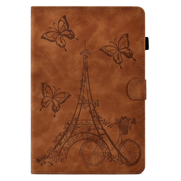 For Lenovo Tab M10 Plus 3rd Gen Tower Embossed Leather Smart Tablet Case(Brown)