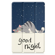 For Nokia T21 Custer Painted 3-Fold Holder Leather Smart Tablet Case(Lazy Cat)