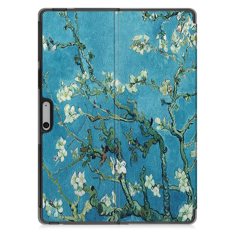 For Microsoft Surface Pro 9 Custer Painted 3-Fold Holder Leather Tablet Case(Apricot Flower)