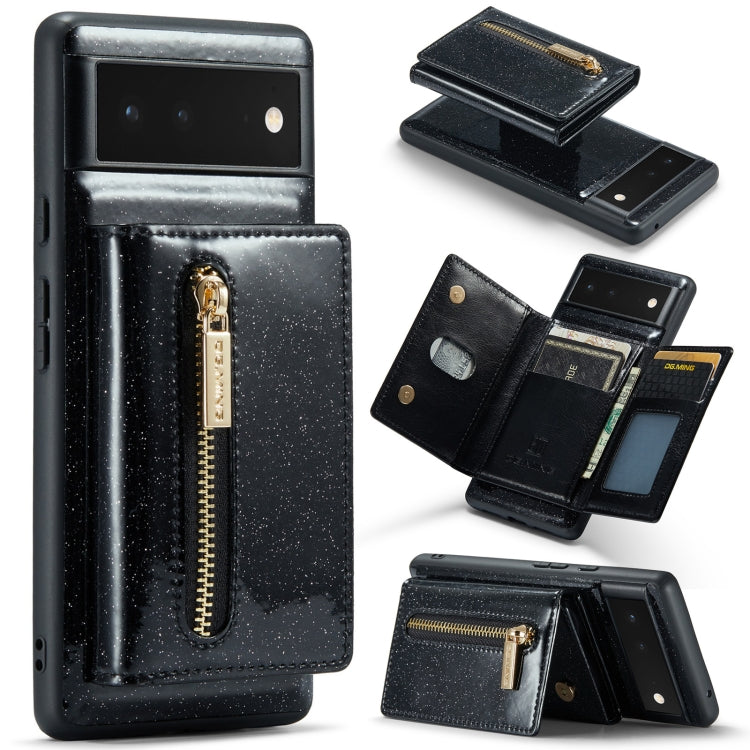 For Google Pixel 6a DG.MING M3 Series Glitter Powder Card Bag Leather Case(Black)