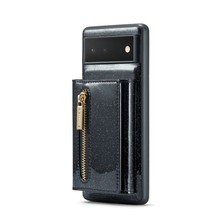 For Google Pixel 6a DG.MING M3 Series Glitter Powder Card Bag Leather Case(Black)
