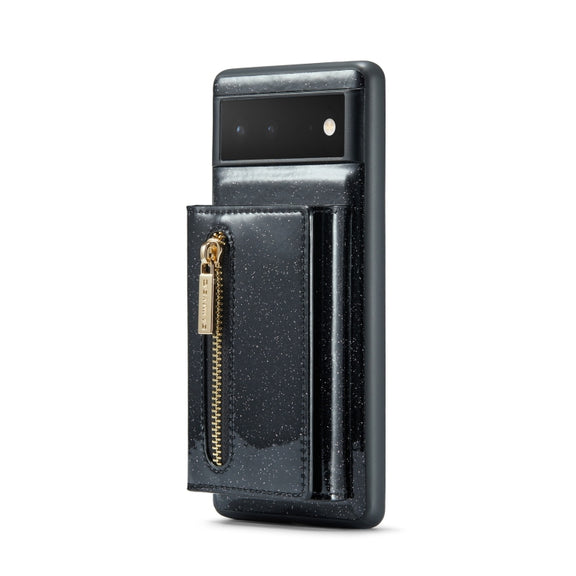 For Google Pixel 6a DG.MING M3 Series Glitter Powder Card Bag Leather Case(Black)