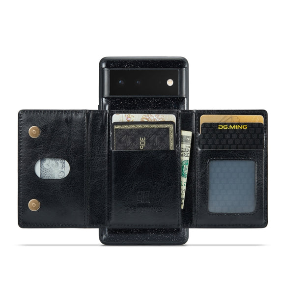 For Google Pixel 6a DG.MING M3 Series Glitter Powder Card Bag Leather Case(Black)